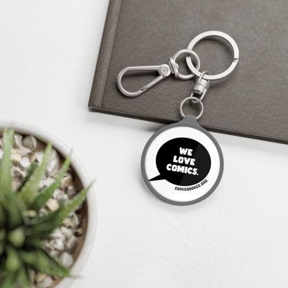 White We Love Comics ComicBooked! Key Ring Tag