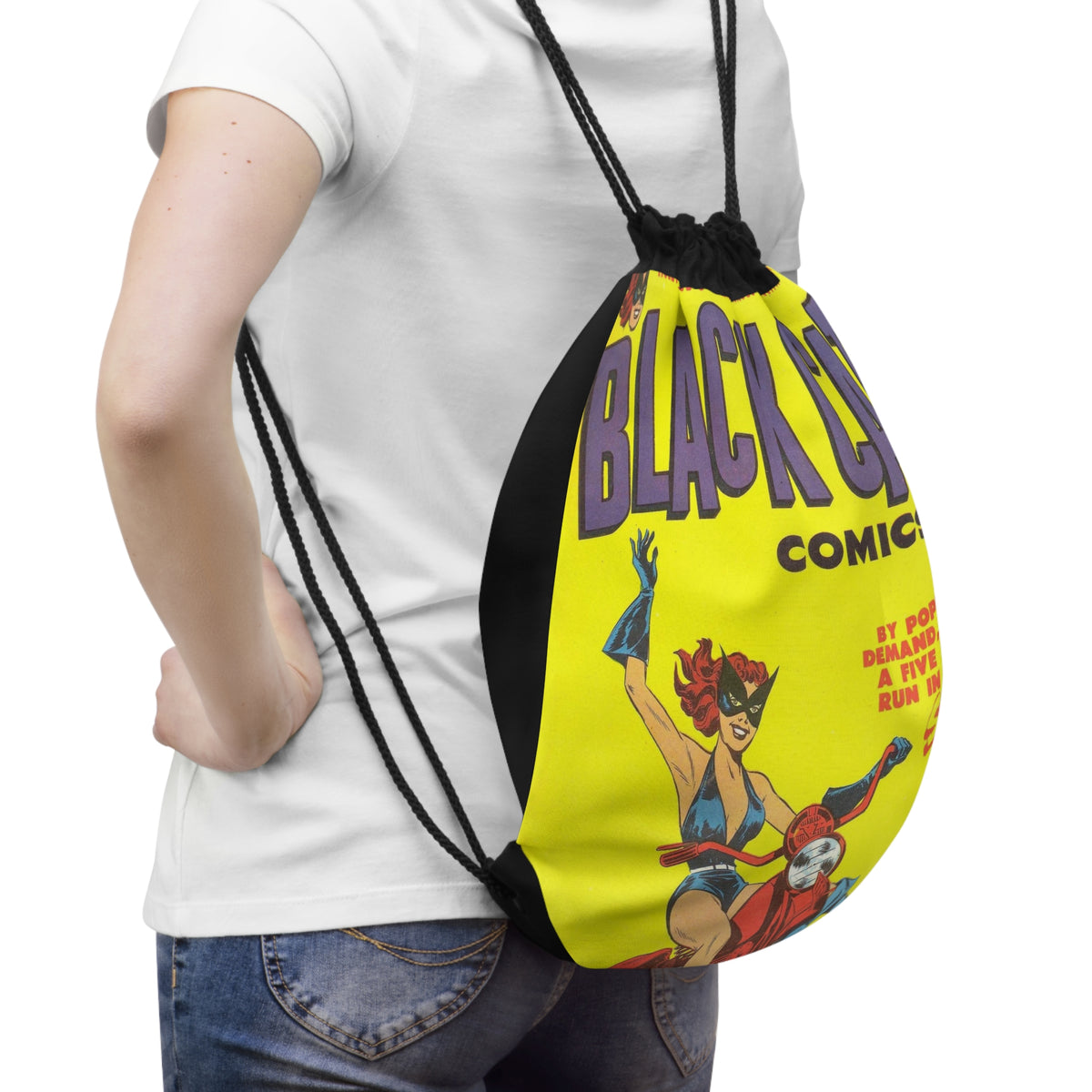 Black Cat 1 Cover Golden Age Lined Drawstring Bag