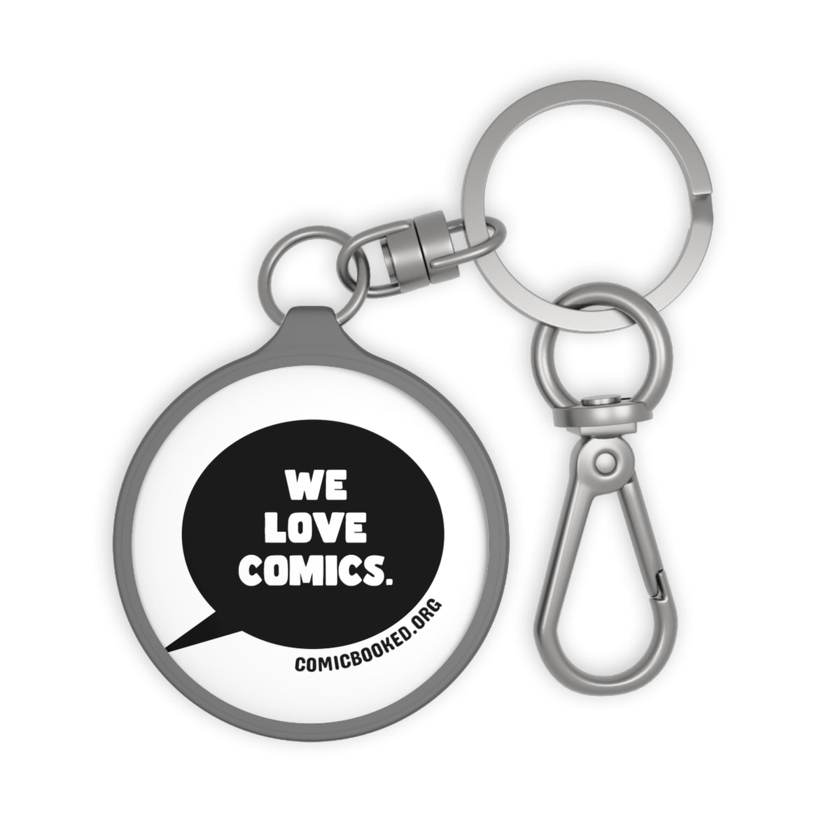 White We Love Comics ComicBooked! Key Ring Tag