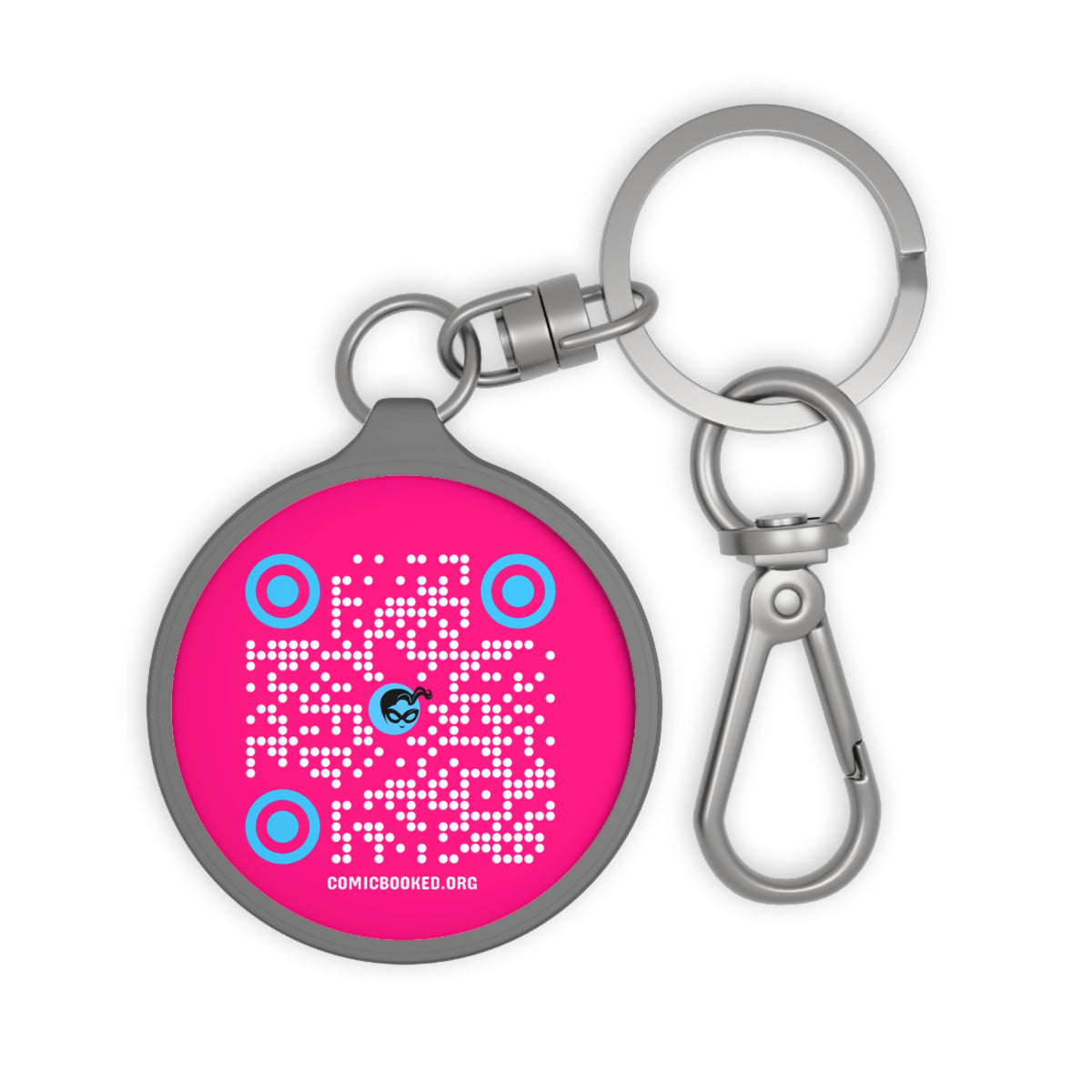 Magenta QR Code ComicBooked! Key Ring Tag